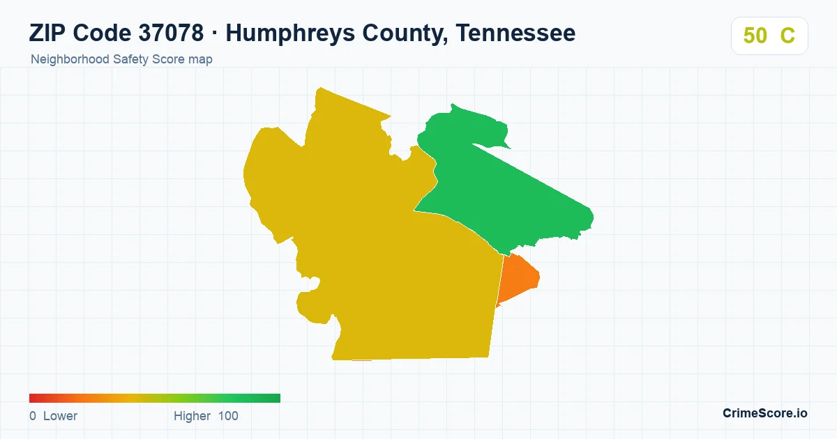 ZIP Code 37078 in Humphreys County, Tennessee neighborhood Safety Score map