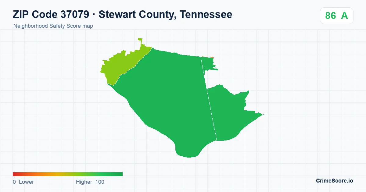 ZIP Code 37079 in Stewart County, Tennessee neighborhood Safety Score map
