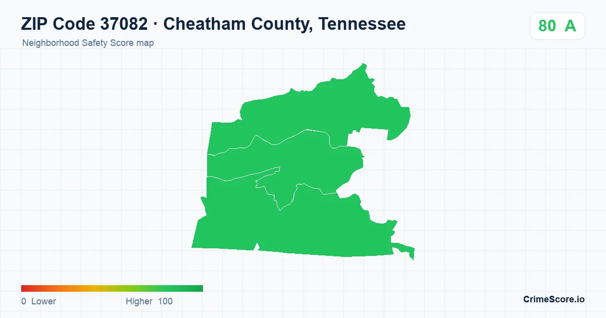 ZIP Code 37082 in Cheatham County, Tennessee neighborhood Safety Score map