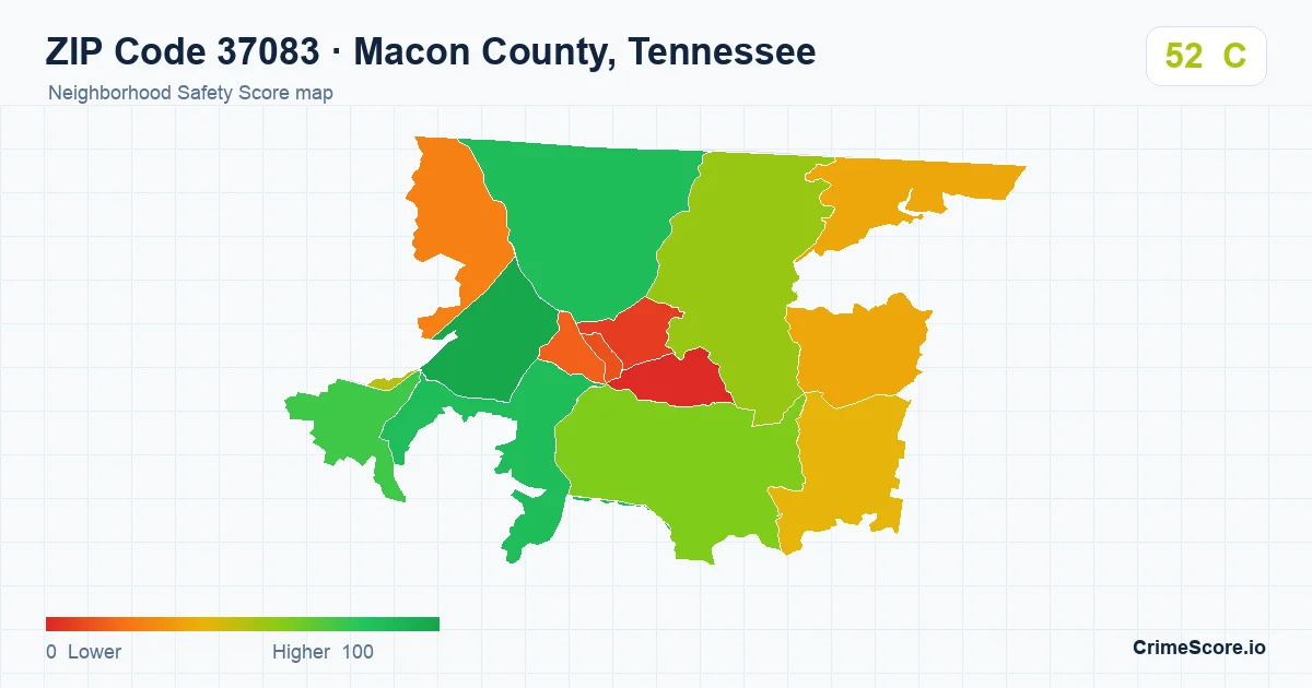 ZIP Code 37083 in Macon County, Tennessee neighborhood Safety Score map