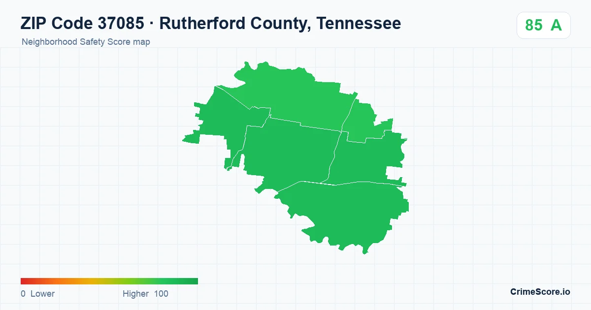 ZIP Code 37085 in Rutherford County, Tennessee neighborhood Safety Score map