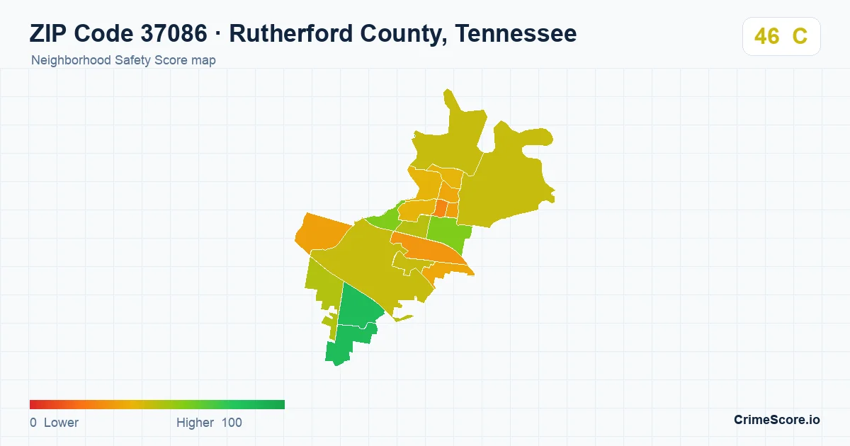 ZIP Code 37086 in Rutherford County, Tennessee neighborhood Safety Score map