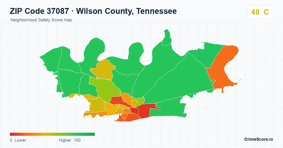 ZIP Code 37087 in Wilson County, Tennessee neighborhood Safety Score map