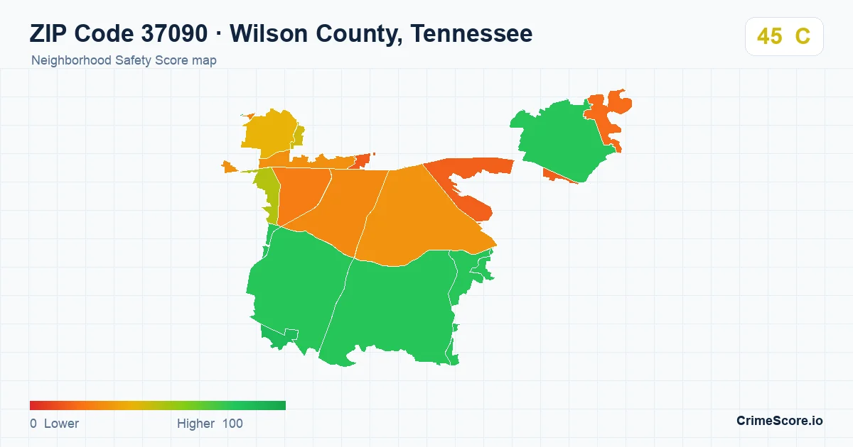 ZIP Code 37090 in Wilson County, Tennessee neighborhood Safety Score map