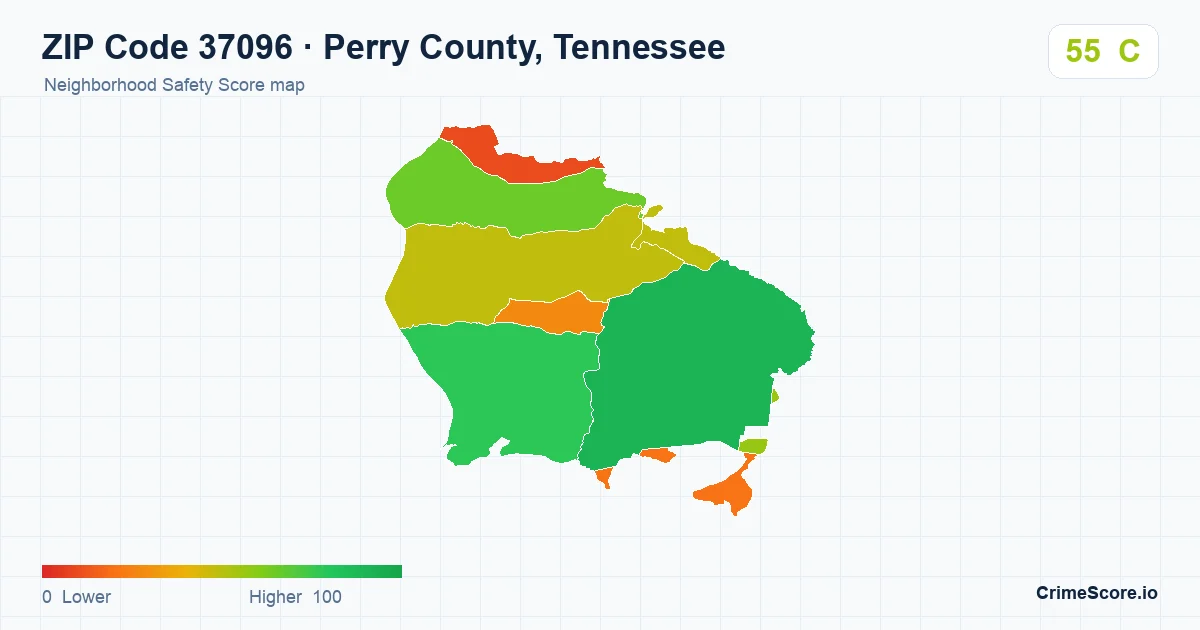ZIP Code 37096 in Perry County, Tennessee neighborhood Safety Score map