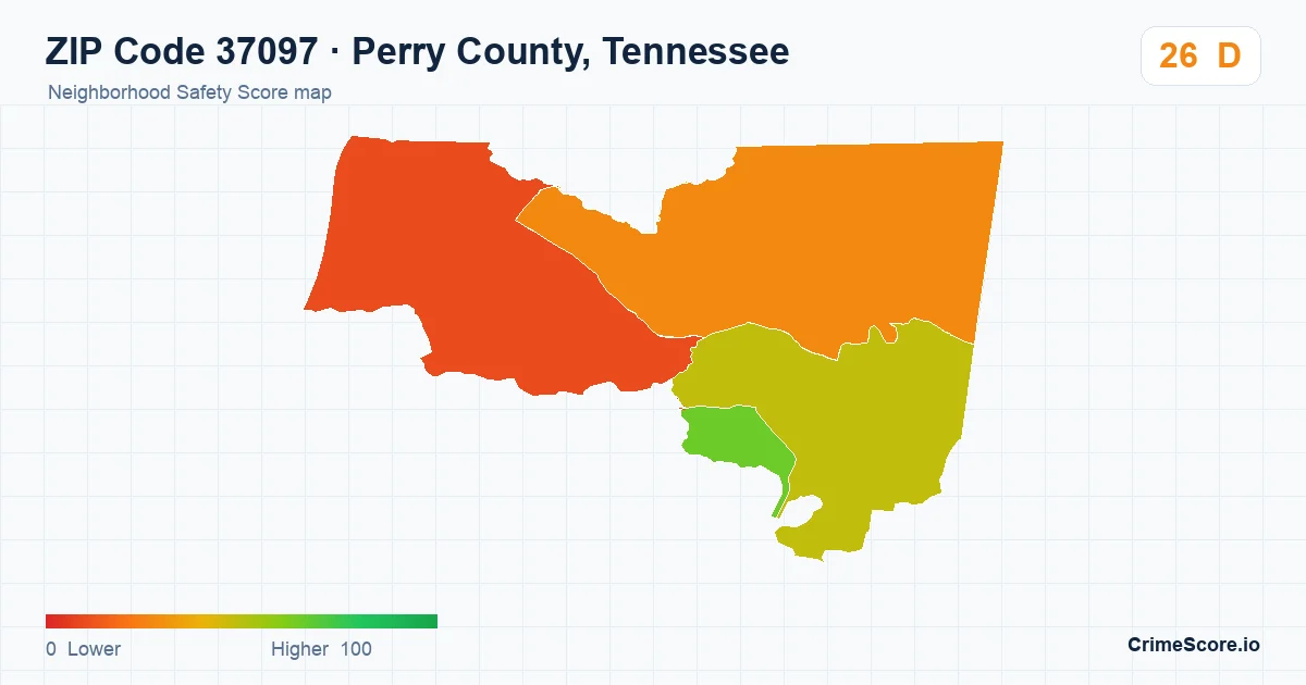 ZIP Code 37097 in Perry County, Tennessee neighborhood Safety Score map