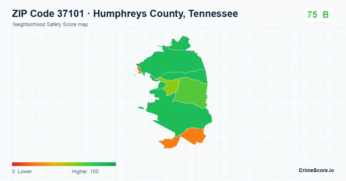 ZIP Code 37101 in Humphreys County, Tennessee neighborhood Safety Score map