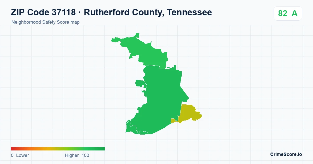 ZIP Code 37118 in Rutherford County, Tennessee neighborhood Safety Score map