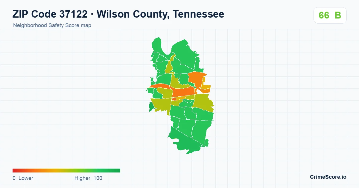 ZIP Code 37122 in Wilson County, Tennessee neighborhood Safety Score map
