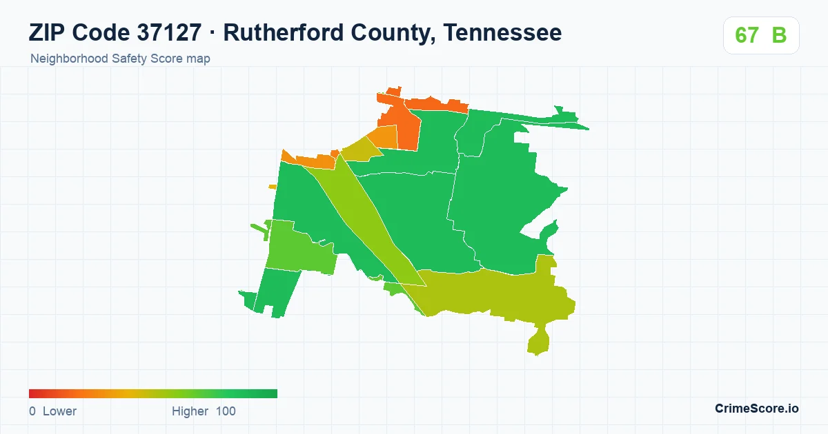 ZIP Code 37127 in Rutherford County, Tennessee neighborhood Safety Score map