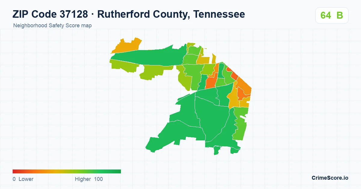 ZIP Code 37128 in Rutherford County, Tennessee neighborhood Safety Score map
