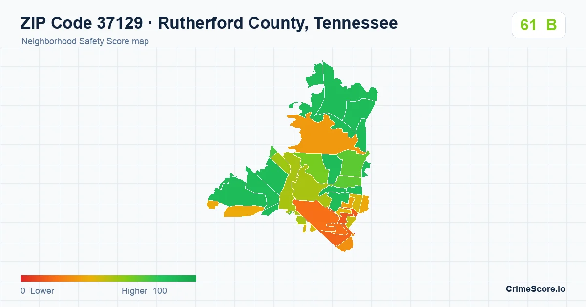 ZIP Code 37129 in Rutherford County, Tennessee neighborhood Safety Score map