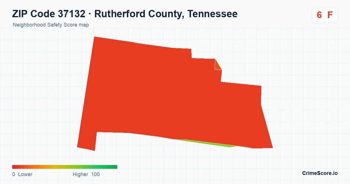 ZIP Code 37132 in Rutherford County, Tennessee neighborhood Safety Score map