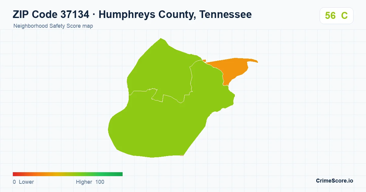 ZIP Code 37134 in Humphreys County, Tennessee neighborhood Safety Score map