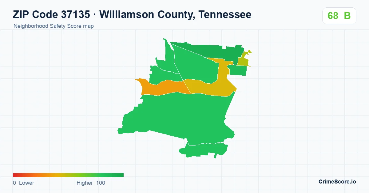 ZIP Code 37135 in Williamson County, Tennessee neighborhood Safety Score map