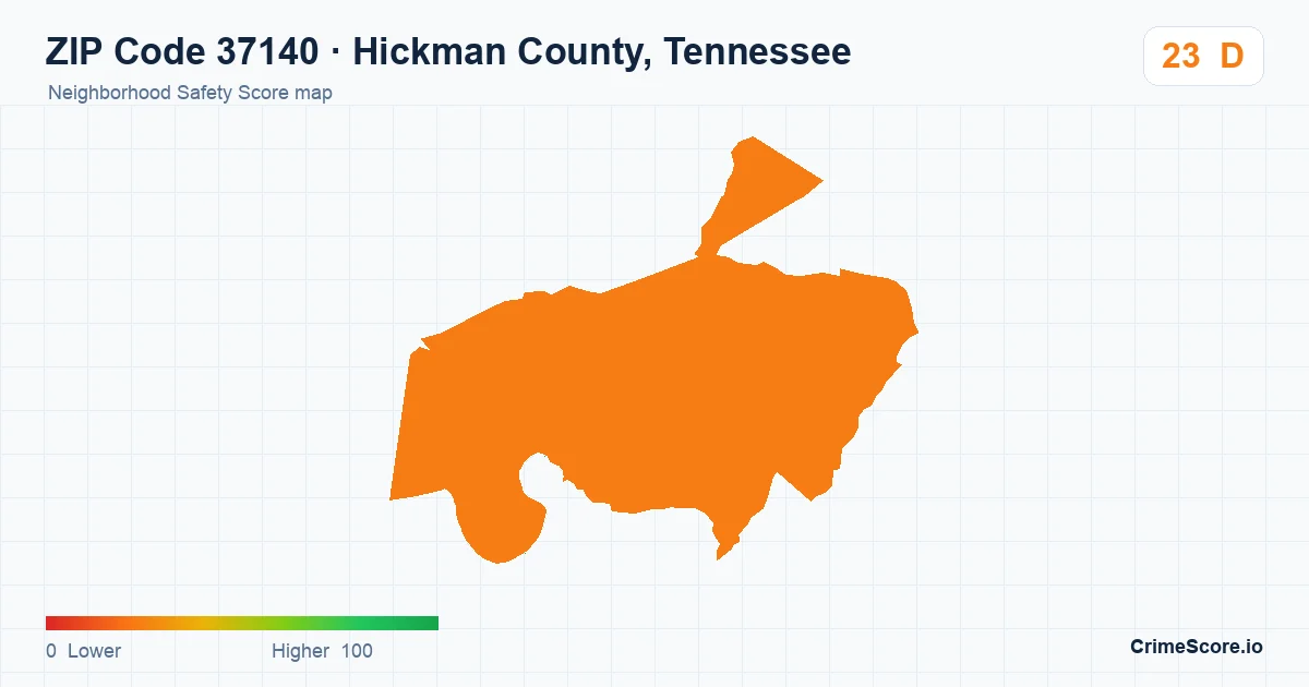 ZIP Code 37140 in Hickman County, Tennessee neighborhood Safety Score map