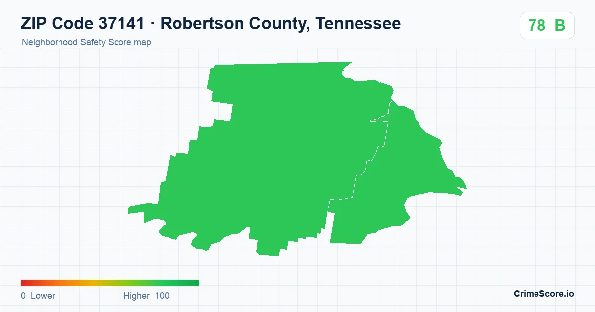 ZIP Code 37141 in Robertson County, Tennessee neighborhood Safety Score map