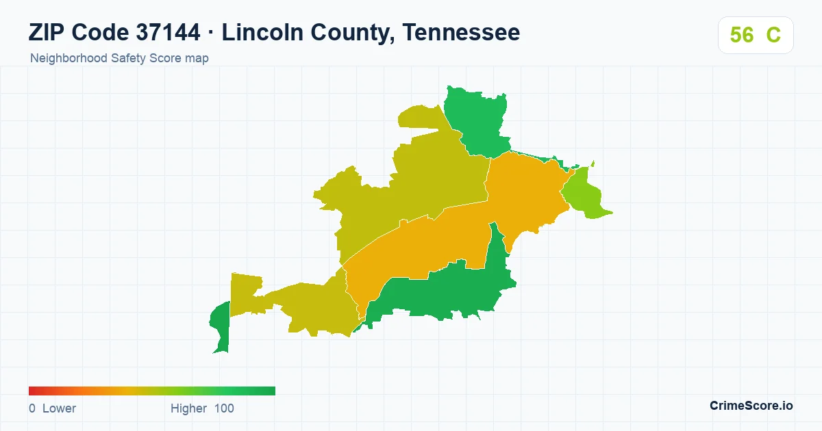 ZIP Code 37144 in Lincoln County, Tennessee neighborhood Safety Score map