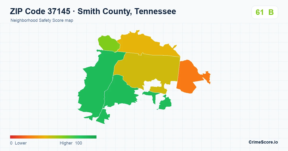 ZIP Code 37145 in Smith County, Tennessee neighborhood Safety Score map