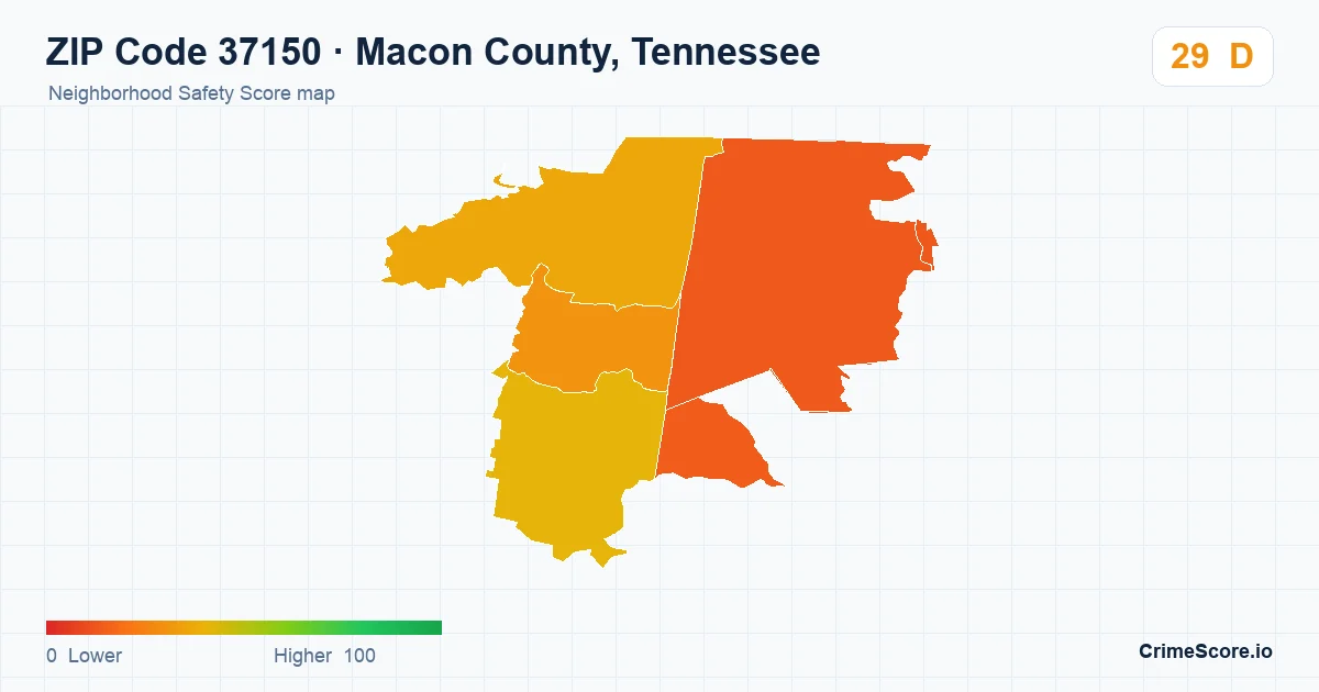 ZIP Code 37150 in Macon County, Tennessee neighborhood Safety Score map