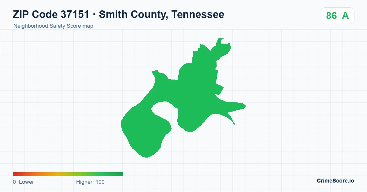 ZIP Code 37151 in Smith County, Tennessee neighborhood Safety Score map