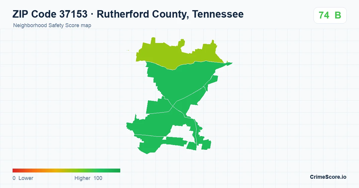 ZIP Code 37153 in Rutherford County, Tennessee neighborhood Safety Score map