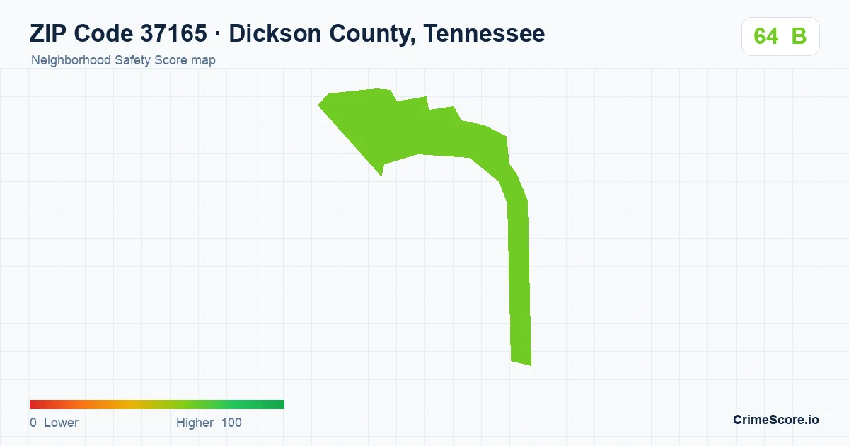 ZIP Code 37165 in Dickson County, Tennessee neighborhood Safety Score map