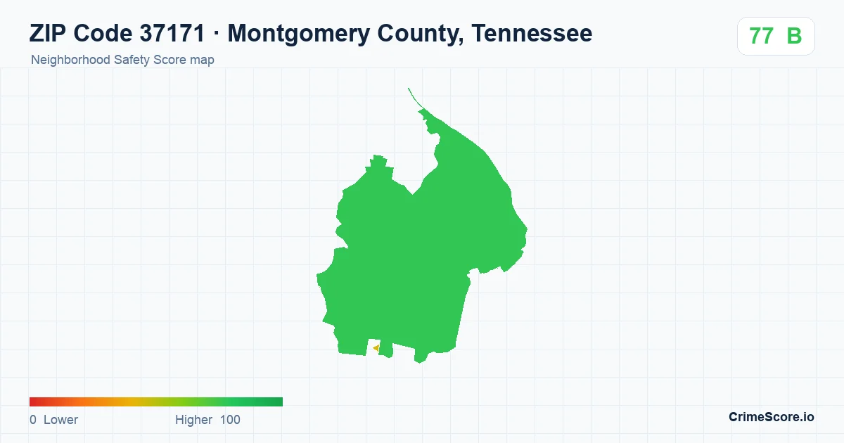 ZIP Code 37171 in Montgomery County, Tennessee neighborhood Safety Score map