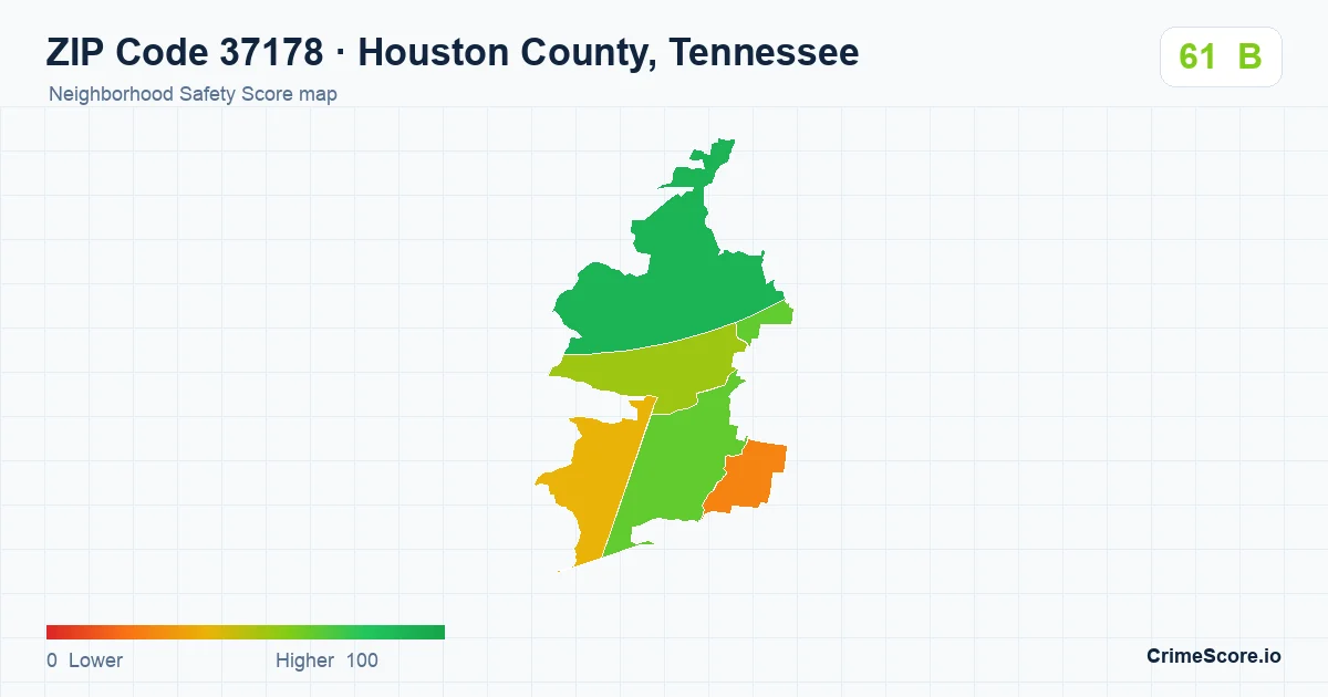 ZIP Code 37178 in Houston County, Tennessee neighborhood Safety Score map
