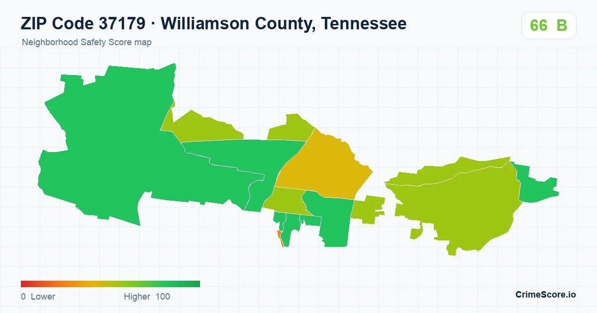 ZIP Code 37179 in Williamson County, Tennessee neighborhood Safety Score map
