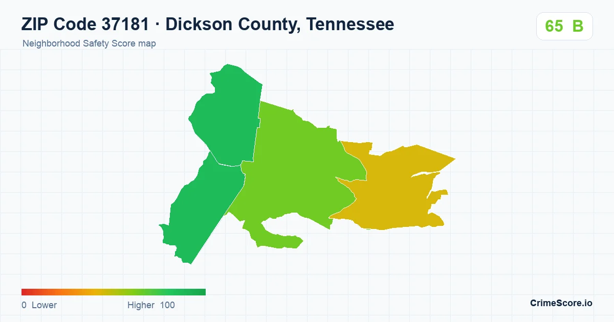 ZIP Code 37181 in Dickson County, Tennessee neighborhood Safety Score map