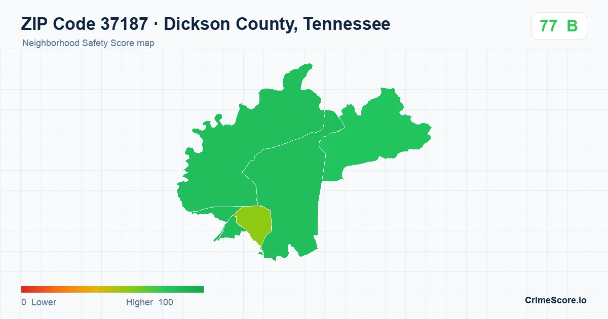ZIP Code 37187 in Dickson County, Tennessee neighborhood Safety Score map