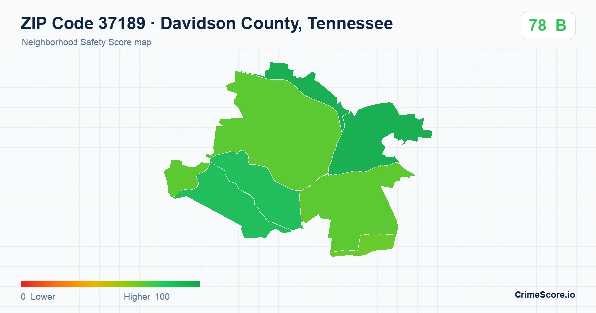 ZIP Code 37189 in Davidson County, Tennessee neighborhood Safety Score map