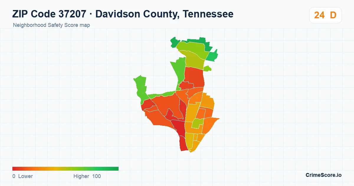 ZIP Code 37207 in Davidson County, Tennessee neighborhood Safety Score map