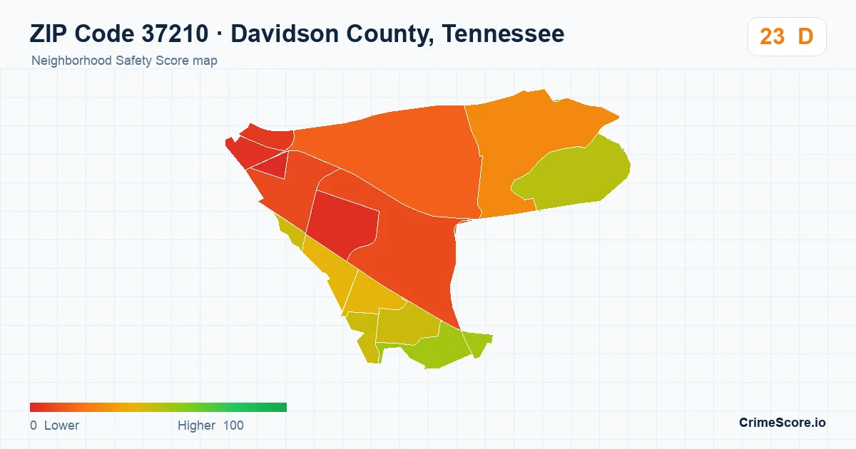 ZIP Code 37210 in Davidson County, Tennessee neighborhood Safety Score map