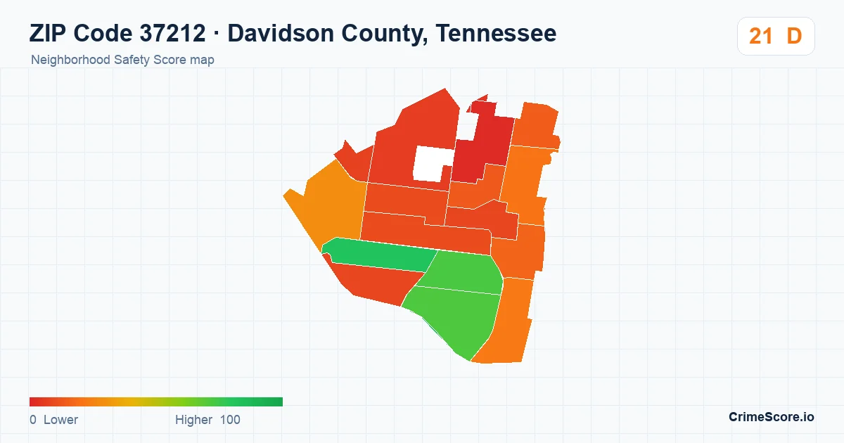 ZIP Code 37212 in Davidson County, Tennessee neighborhood Safety Score map