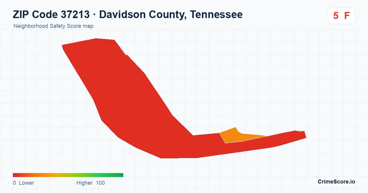 ZIP Code 37213 in Davidson County, Tennessee neighborhood Safety Score map
