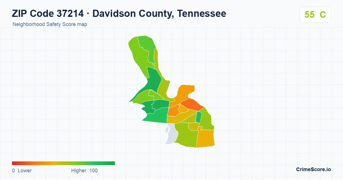 ZIP Code 37214 in Davidson County, Tennessee neighborhood Safety Score map