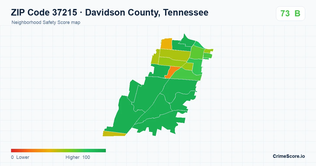 ZIP Code 37215 in Davidson County, Tennessee neighborhood Safety Score map