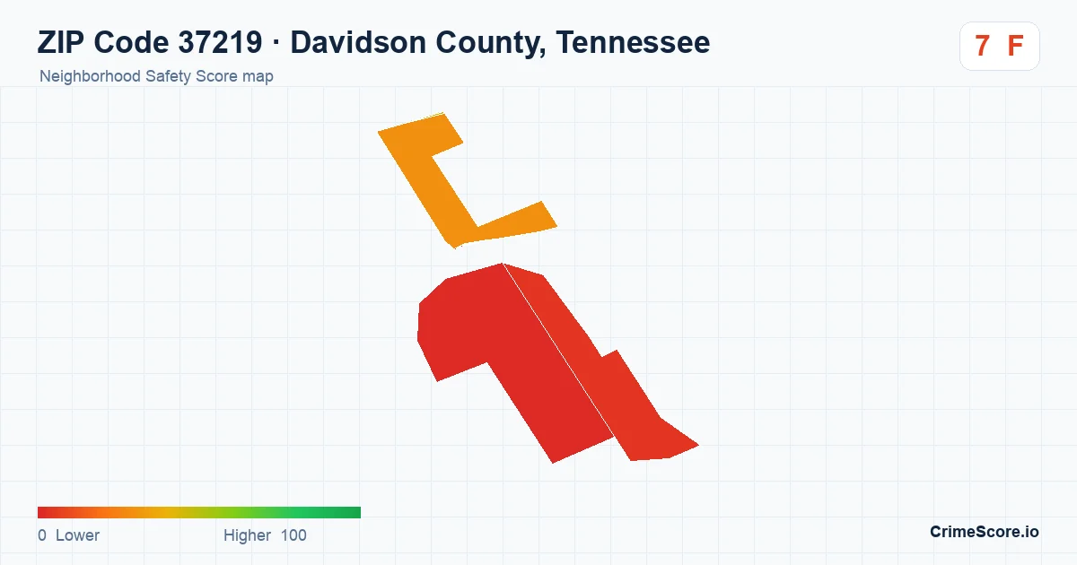 ZIP Code 37219 in Davidson County, Tennessee neighborhood Safety Score map