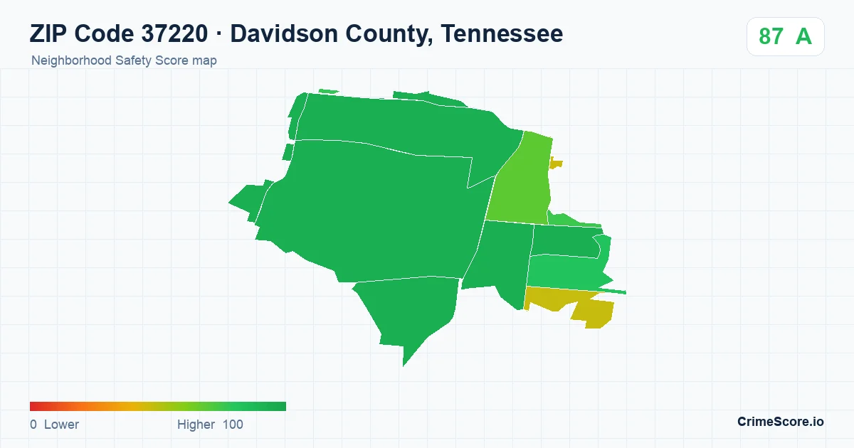 ZIP Code 37220 in Davidson County, Tennessee neighborhood Safety Score map