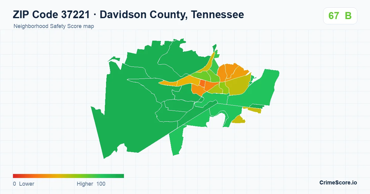 ZIP Code 37221 in Davidson County, Tennessee neighborhood Safety Score map