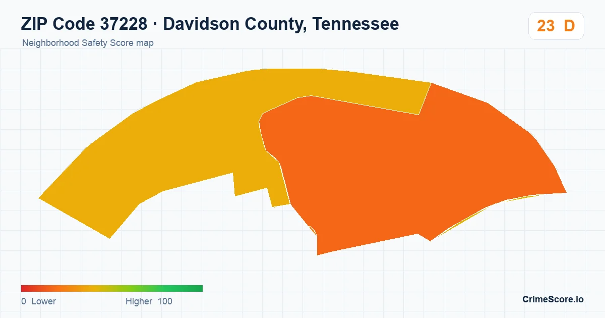 ZIP Code 37228 in Davidson County, Tennessee neighborhood Safety Score map