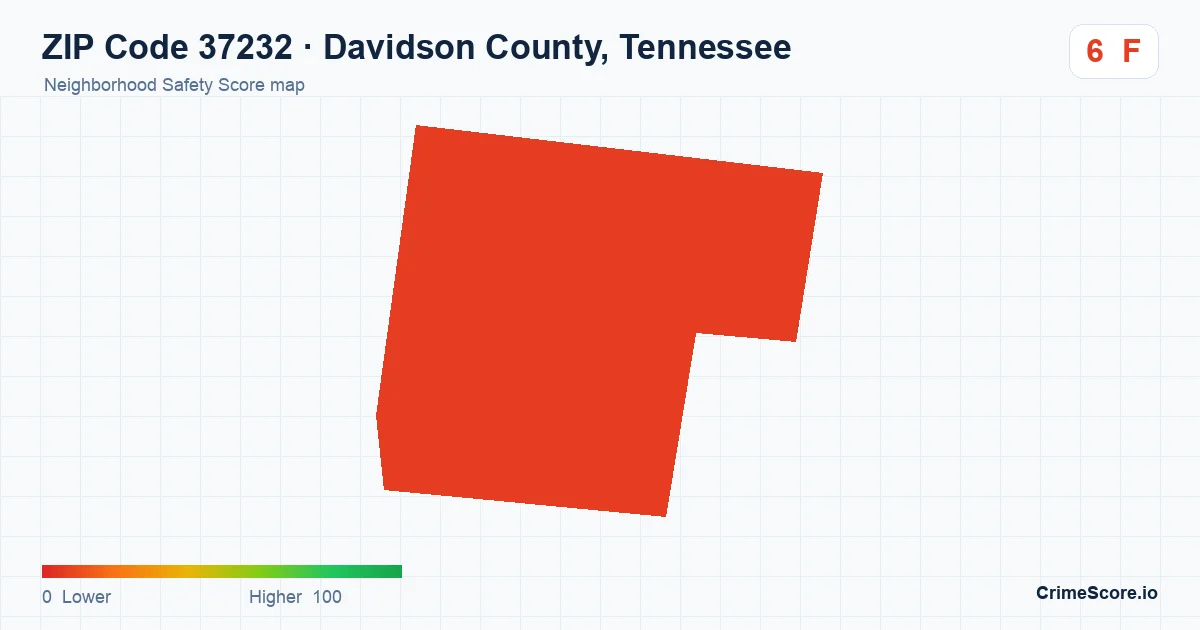 ZIP Code 37232 in Davidson County, Tennessee neighborhood Safety Score map
