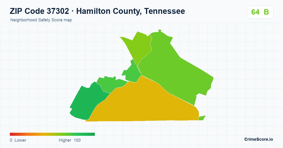 ZIP Code 37302 in Hamilton County, Tennessee neighborhood Safety Score map