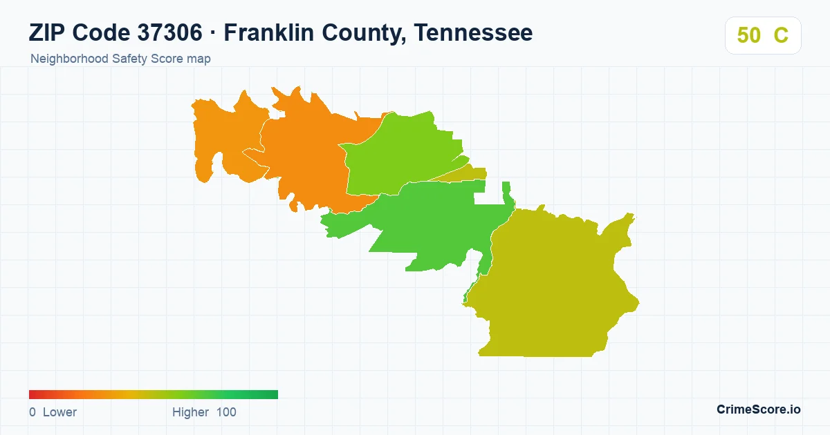 ZIP Code 37306 in Franklin County, Tennessee neighborhood Safety Score map
