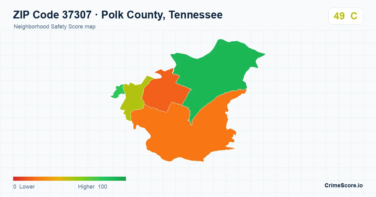 ZIP Code 37307 in Polk County, Tennessee neighborhood Safety Score map