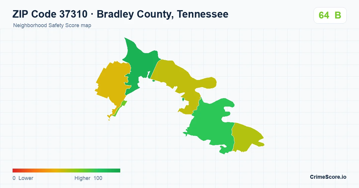 ZIP Code 37310 in Bradley County, Tennessee neighborhood Safety Score map