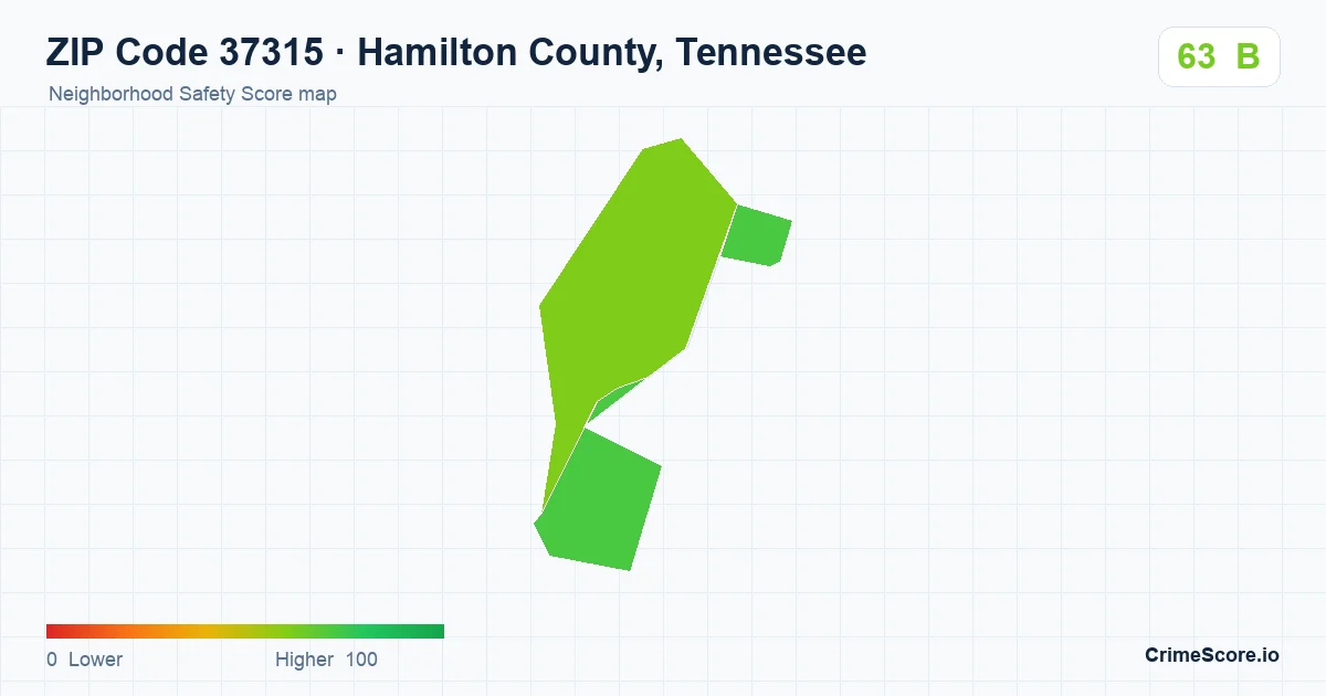 ZIP Code 37315 in Hamilton County, Tennessee neighborhood Safety Score map