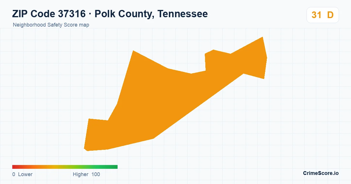 ZIP Code 37316 in Polk County, Tennessee neighborhood Safety Score map
